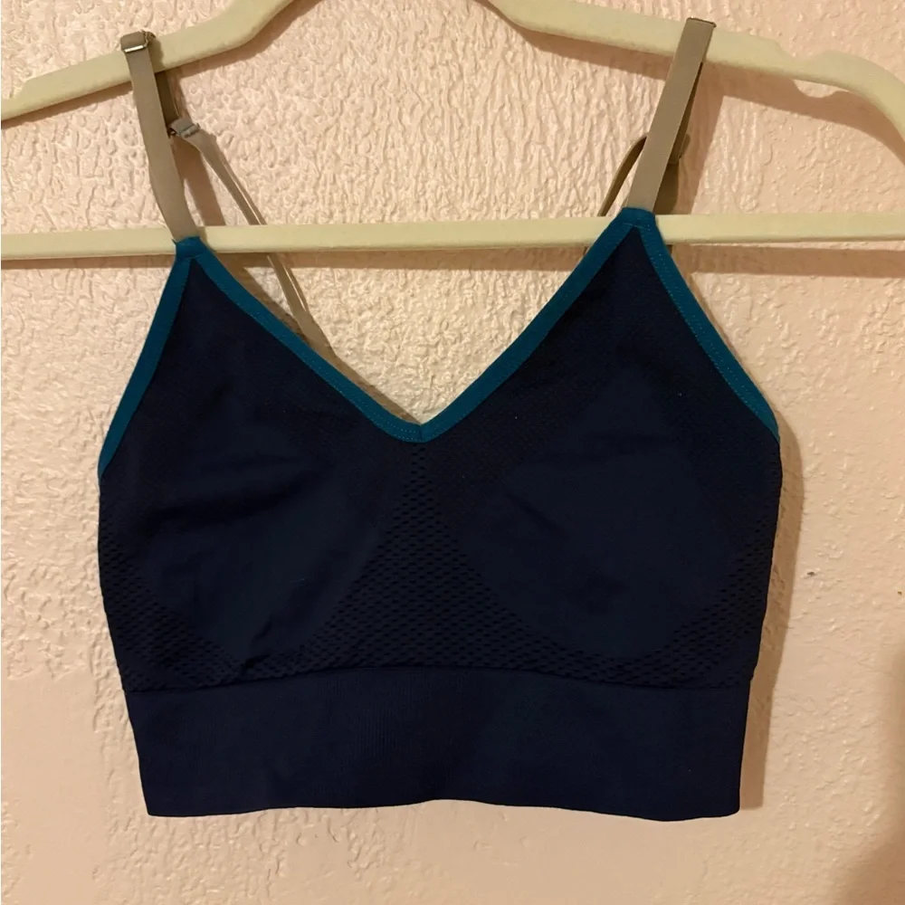 knix Navy Bralette with Teal Trim and Tan Straps - Picture 1 of 3